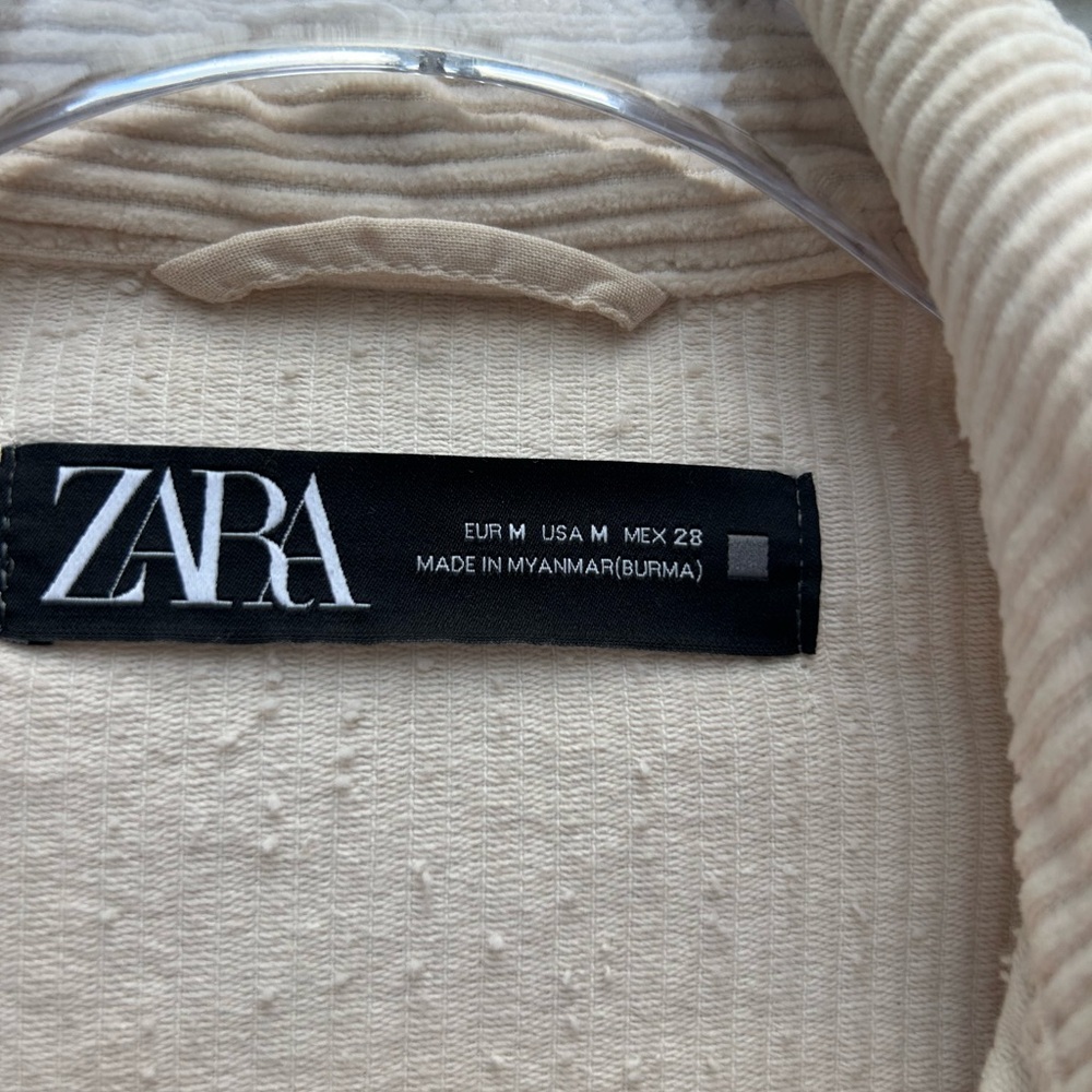 Zara Corduroy Shacket Cream Ivory Raw Hem Shirt Jacket Women M Casual Layer - Picture 5 of 14